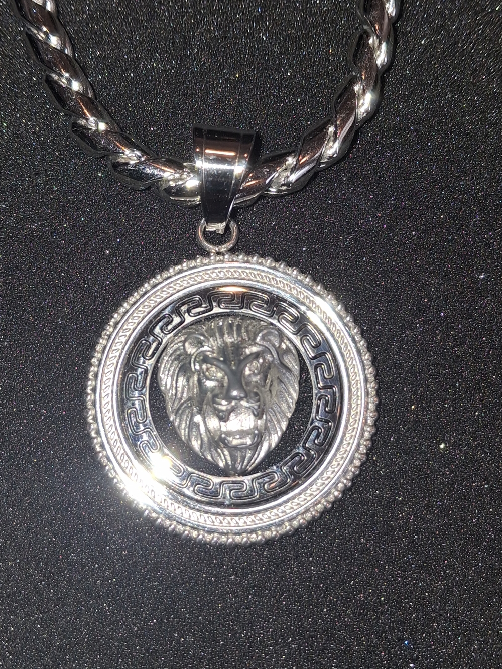 Silver Lion Medallion Pendant Necklace